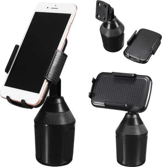 Telefoonhouder auto – Bekerhouder Cup Holder – One-Touch Klem – Universeel Verstelbaar – Zwart-Ilumina Benelux