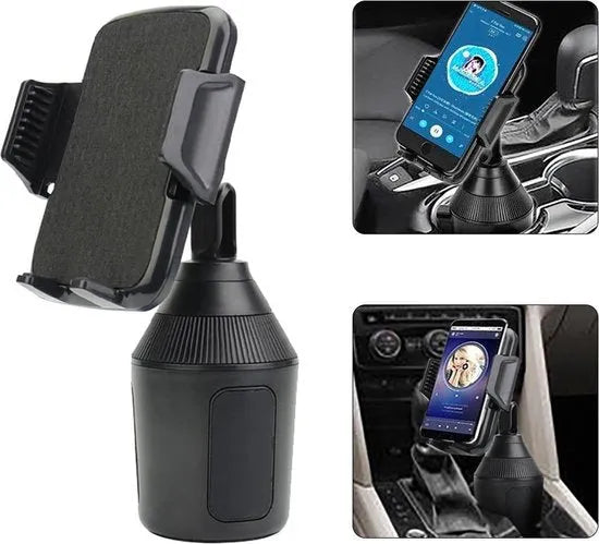 Telefoonhouder auto – Bekerhouder Cup Holder – One-Touch Klem – Universeel Verstelbaar – Zwart-Ilumina Benelux