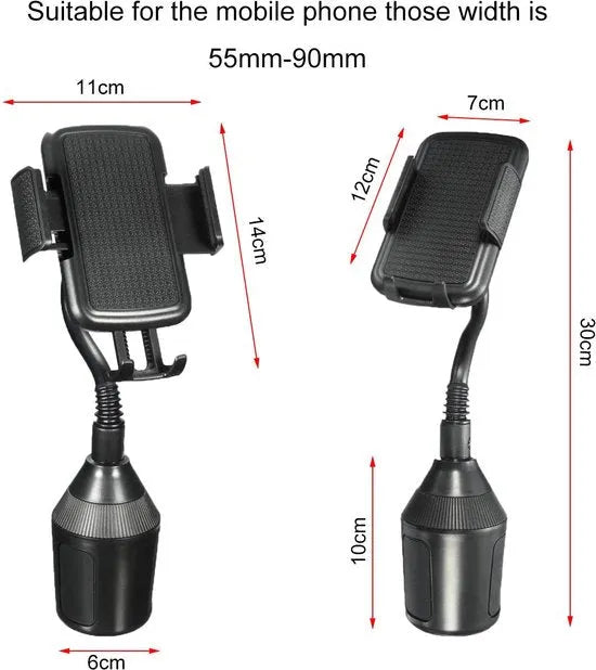 Telefoonhouder auto – Bekerhouder Mount – Universeel voor Smartphones – Verstelbare Klem – Zwart-Ilumina Benelux