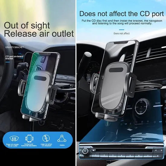 Telefoonhouder auto – CD-sleuf houder met klem – 360° draaibaar – Verstelbaar LB-524 – Zwart-Ilumina Benelux