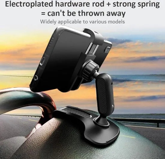 Telefoonhouder auto – Clip voor dashboard/spiegel/zonneklep – Verstelbaar – 360° draaibaar – Universeel – Zwart-Ilumina Benelux