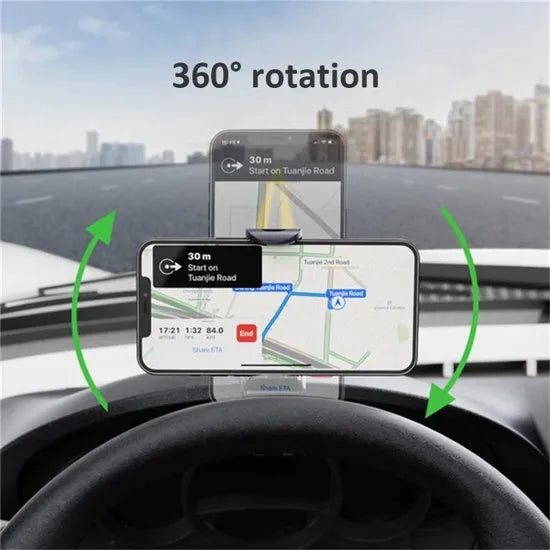 Telefoonhouder auto – Clip voor dashboard/spiegel/zonneklep – Verstelbaar – 360° draaibaar – Universeel – Zwart-Ilumina Benelux