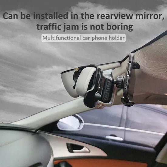 Telefoonhouder auto – Clip voor dashboard/spiegel/zonneklep – Verstelbaar – 360° draaibaar – Universeel – Zwart-Ilumina Benelux