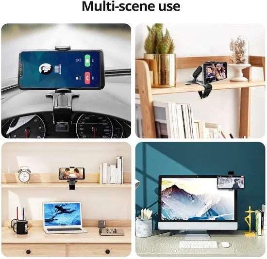 Telefoonhouder auto – Dashboard & Achteruitkijkspiegel Mount – 360° draaibaar – Clip Beugel – Zwart-Ilumina Benelux