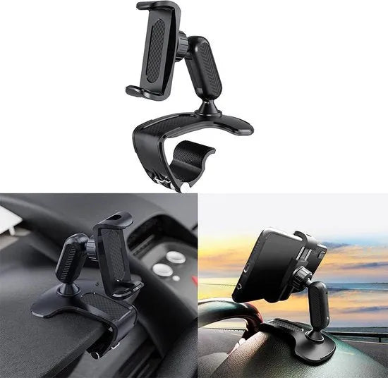 Telefoonhouder auto – Dashboard & Achteruitkijkspiegel Mount – 360° draaibaar – Clip Beugel – Zwart-Ilumina Benelux