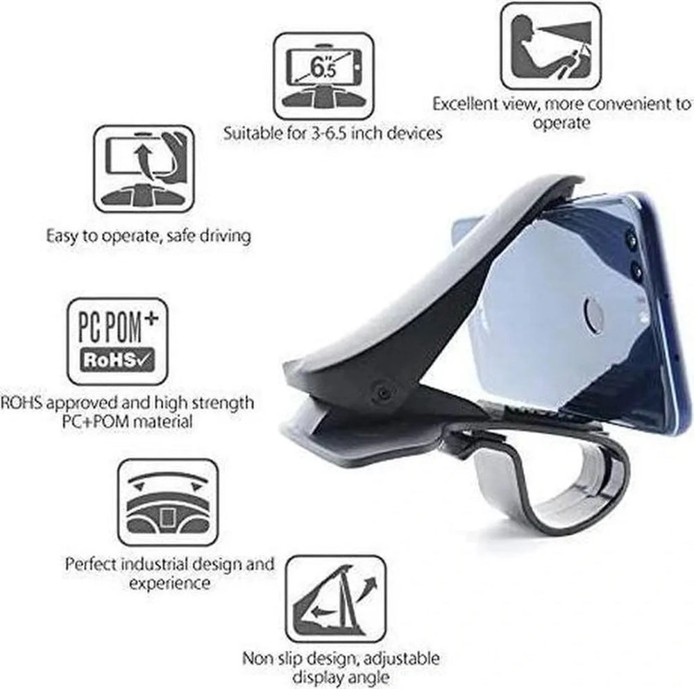 Telefoonhouder auto – Dashboard Clip Mount – 360° draaibaar – Verstelbare telefoon stand – Zwart-Ilumina Benelux