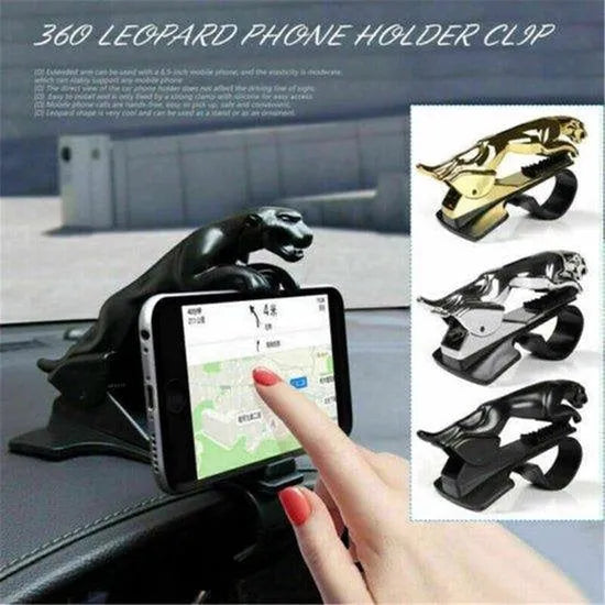 Telefoonhouder auto – Dashboard Klem Mount – Luipaard Design – Universeel – Zilver-Ilumina Benelux