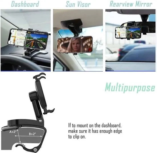 Telefoonhouder auto – Dashboard Mount – 360° Draaibaar – Universeel 4-7 Inch – Zwart-Ilumina Benelux