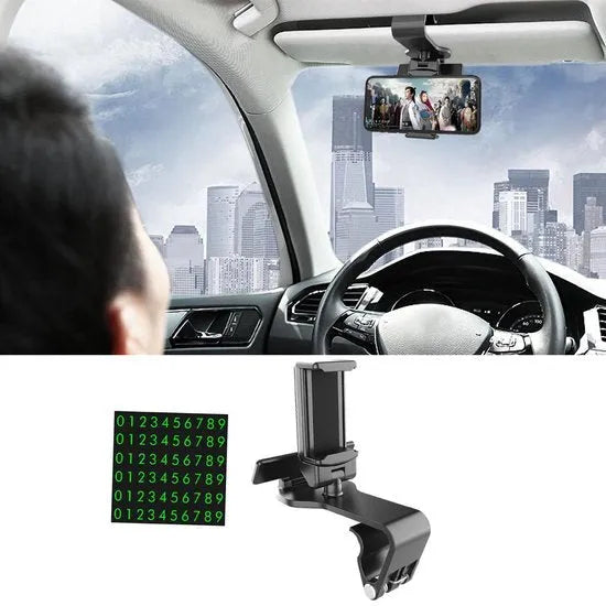 Telefoonhouder auto – Dashboard & Spiegel/Zonneklep Montage – Universeel – 360° Draaibaar – Zwart-Ilumina Benelux