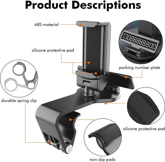 Telefoonhouder auto – Dashboard & Spiegel/Zonneklep Montage – Universeel – 360° Draaibaar – Zwart-Ilumina Benelux