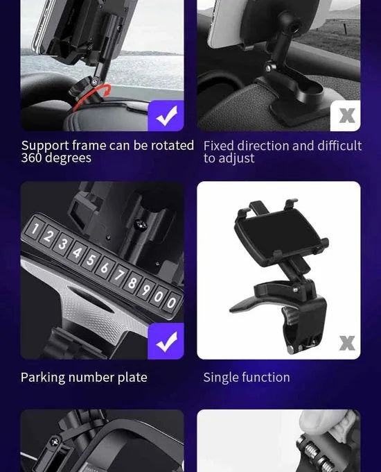 Telefoonhouder auto – Dashboard & Spiegel/Zonneklep Mount – 360° draaibaar – Universeel 4.7-7 inch – Zwart-Ilumina Benelux