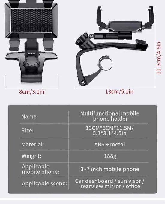 Telefoonhouder auto – Dashboard & Spiegel/Zonneklep Mount – 360° draaibaar – Universeel 4.7-7 inch – Zwart-Ilumina Benelux