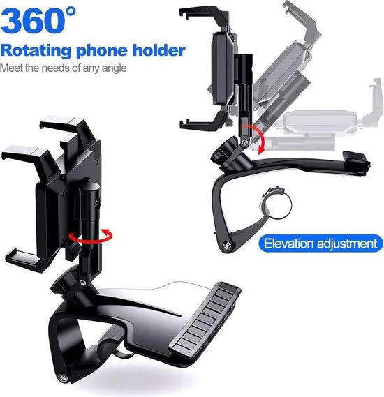Telefoonhouder auto – Dashboard & Spiegel/Zonneklep Mount – 360° draaibaar – Universeel 4.7-7 inch – Zwart-Ilumina Benelux