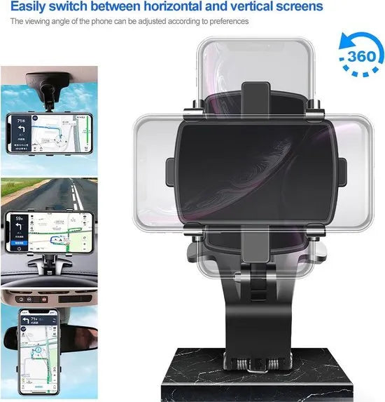 Telefoonhouder auto – Dashboard & Spiegel/Zonneklep Mount – 360° draaibaar – Universeel 4.7-7 inch – Zwart-Ilumina Benelux