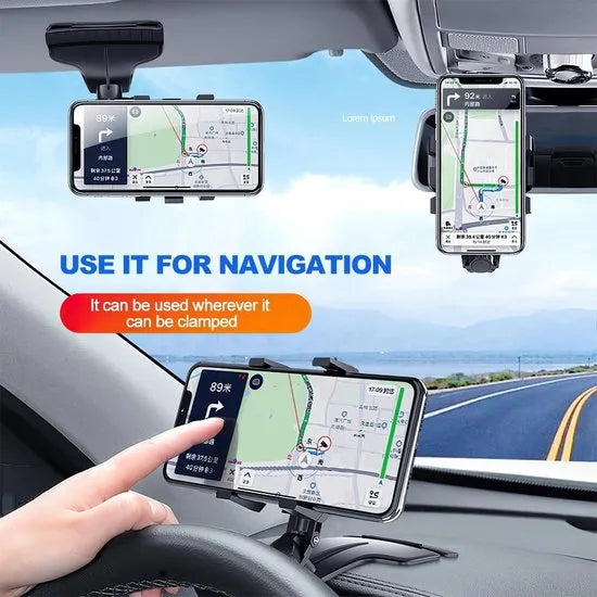 Telefoonhouder auto – Dashboard & Spiegel/Zonneklep Mount – 360° draaibaar – Universeel 4.7-7 inch – Zwart-Ilumina Benelux