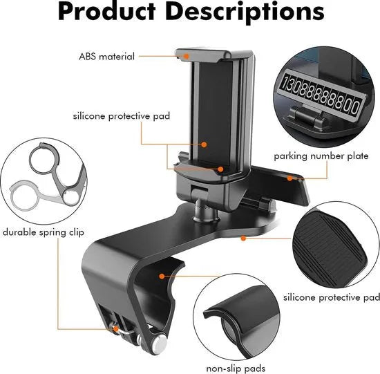 Telefoonhouder auto – Dashboard & Zonneklep Mount – 360° Draaibaar – Universeel 4.7-7.2 inch – Zwart-Ilumina Benelux