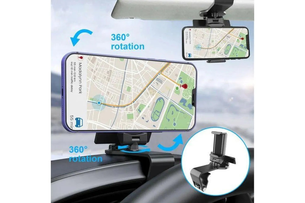 Telefoonhouder auto – Dashboard & Zonneklep Mount – 360° Draaibaar – Universeel 4.7-7.2 inch – Zwart-Ilumina Benelux