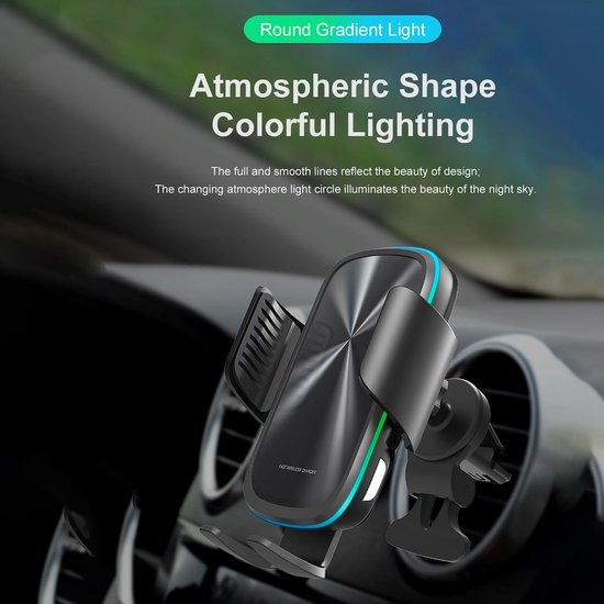 Telefoonhouder auto – Dashboard/Ventilatierooster/Voorruit – 15W Draadloze Oplader – Zuignap & Klem – Zwart-Ilumina Benelux