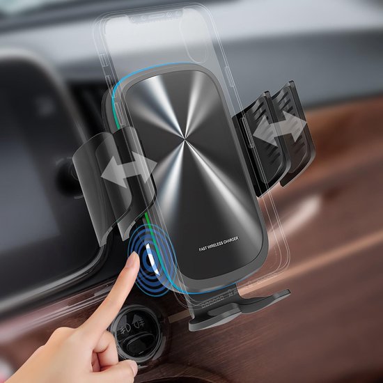 Telefoonhouder auto – Dashboard/Ventilatierooster/Voorruit – 15W Draadloze Oplader – Zuignap & Klem – Zwart-Ilumina Benelux