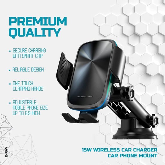 Telefoonhouder auto – Dashboard/Ventilatierooster/Voorruit – 15W Draadloze Oplader – Zuignap & Klem – Zwart-Ilumina Benelux