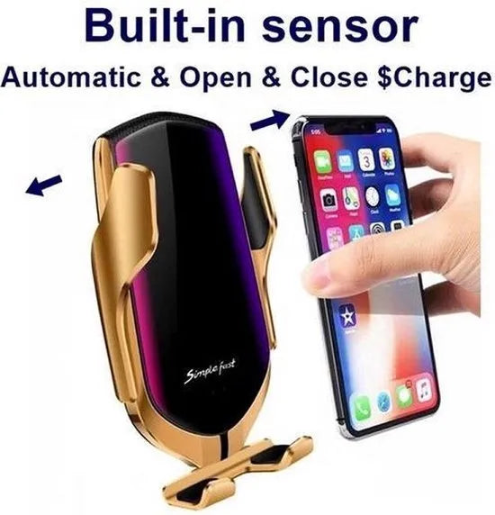 Telefoonhouder auto – Draadloos opladen 10W – Auto-Clamp met sensor – Ventilatierooster – Universeel – Zwart-Telefoonhouders-Ilumina Benelux