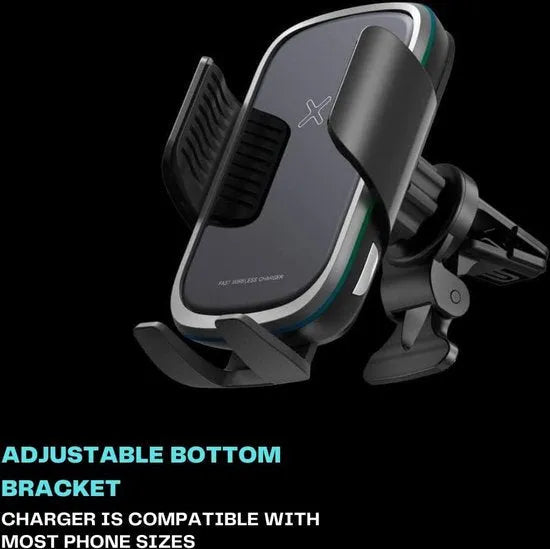 Telefoonhouder auto – Draadloos opladen 15W – Zuignap + ventilatieklem – Case-vriendelijk – Zwart-Ilumina Benelux