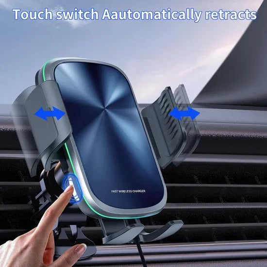 Telefoonhouder auto – Draadloos opladen 15W – Zuignap + ventilatieklem – Case-vriendelijk – Zwart-Ilumina Benelux