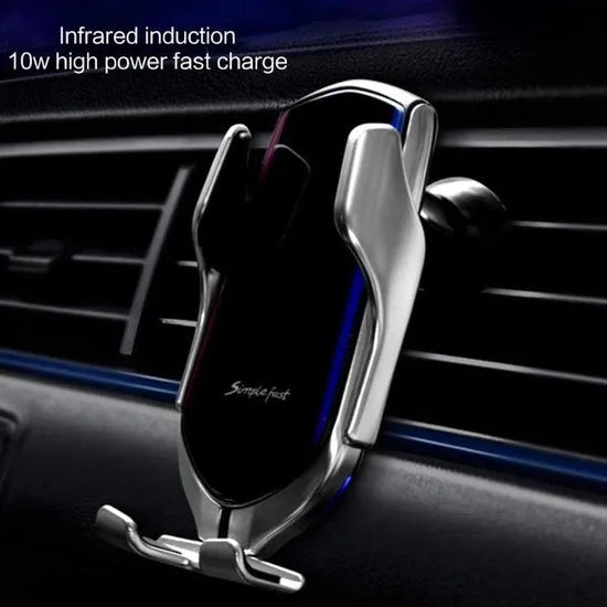 Telefoonhouder auto – Draadloze autolader met sensor – 10W Qi snelladen – Automatisch klemmen – Ventilatierooster – Goud – USB-C-Telefoonhouders-Ilumina Benelux