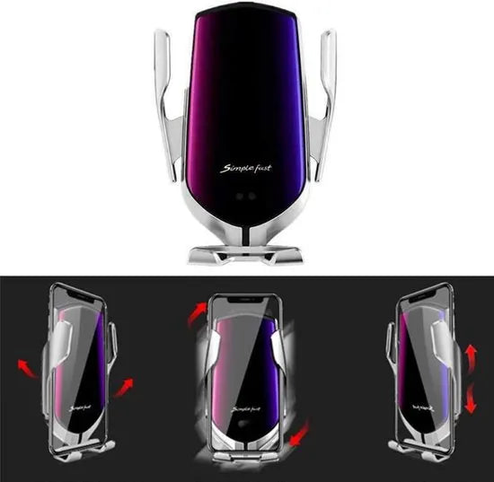 Telefoonhouder auto – Draadloze autolader met sensor – 10W Qi snelladen – Automatisch klemmen – Ventilatierooster – Goud – USB-C-Telefoonhouders-Ilumina Benelux