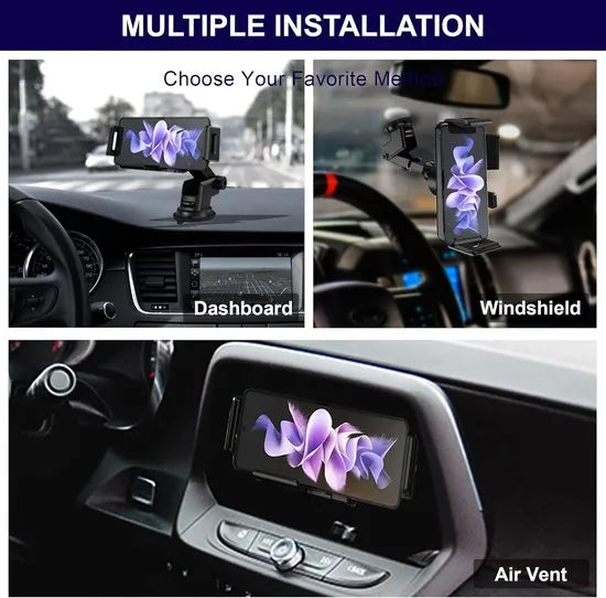 Telefoonhouder auto – Draadloze oplader – Ventilatieclip + zuignap – Voor raam & dashboard – Zwart-Ilumina Benelux