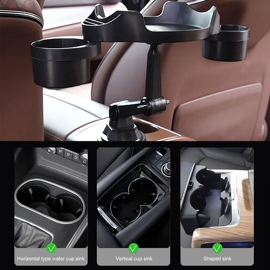 Telefoonhouder auto – Dubbele bekerhouder – 360° draaibare tafellade – Voor bus camper vrachtwagen – Zwart-Ilumina Benelux