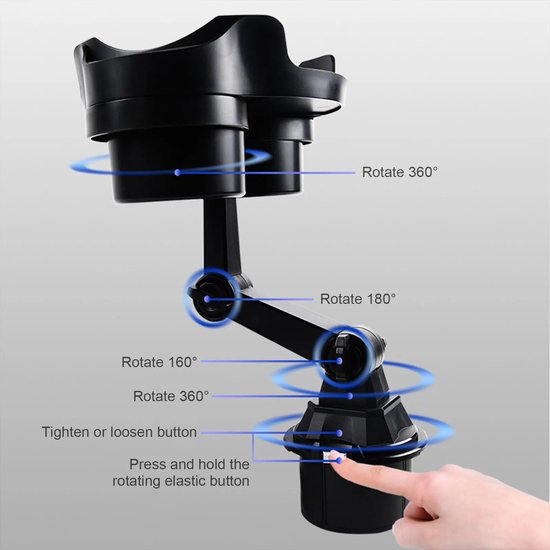 Telefoonhouder auto – Dubbele bekerhouder – 360° draaibare tafellade – Voor bus camper vrachtwagen – Zwart-Ilumina Benelux
