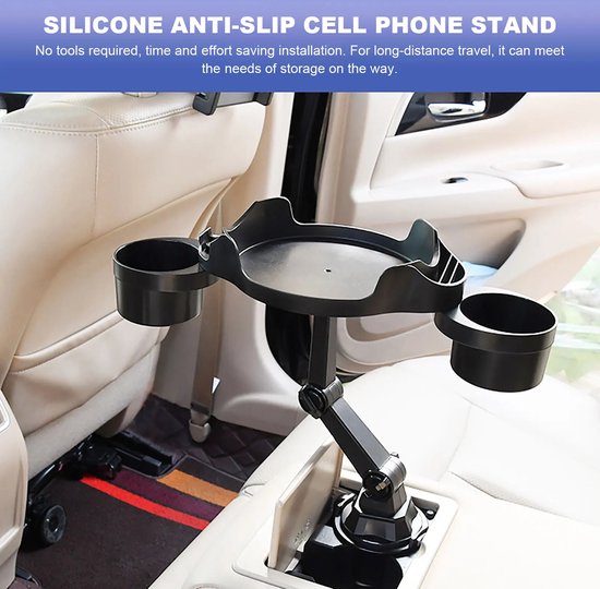 Telefoonhouder auto – Dubbele bekerhouder – 360° draaibare tafellade – Voor bus camper vrachtwagen – Zwart-Ilumina Benelux