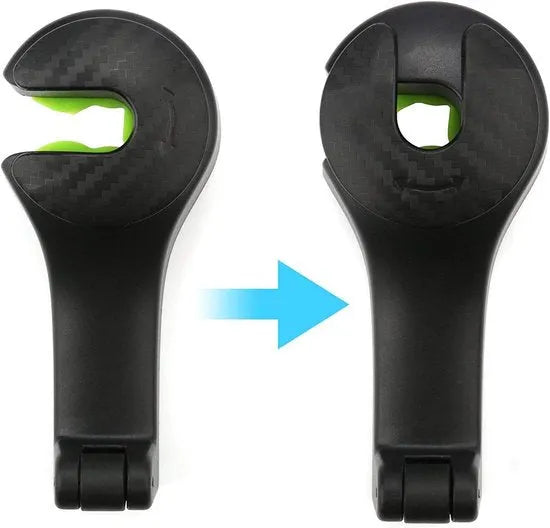 Telefoonhouder auto – Hoofdsteun haakjes organizer – Tassenhaak & kleerhanger – 2-in-1 autostoel hanger – Zwart-Ilumina Benelux
