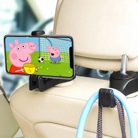 Telefoonhouder auto – Hoofdsteun haakjes organizer – Tassenhaak & kleerhanger – 2-in-1 autostoel hanger – Zwart-Ilumina Benelux
