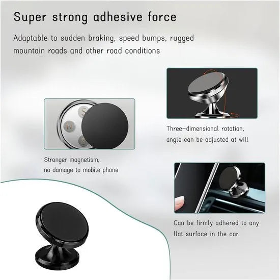 Telefoonhouder auto – Magnetisch – Multifunctionele magneetbeugel – Navigatiehouder met basis – Zwart-Ilumina Benelux