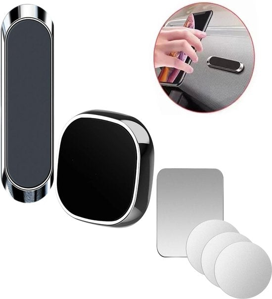 Telefoonhouder auto – Magnetisch – Set van 2 – Inclusief 4 metalen plaatjes – Zwart-Ilumina Benelux