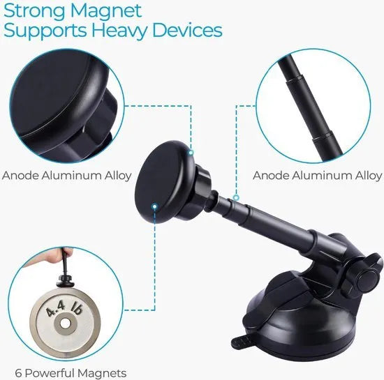 Telefoonhouder auto – Magnetisch – Sterke zuignap – Voor dashboard/voorruit/bureau – Zwart-Ilumina Benelux