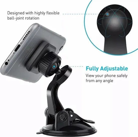 Telefoonhouder auto – Magnetisch – Sterke zuignap – Voorruit & Dashboard – Incl. magneetplaatje – Zwart-Ilumina Benelux