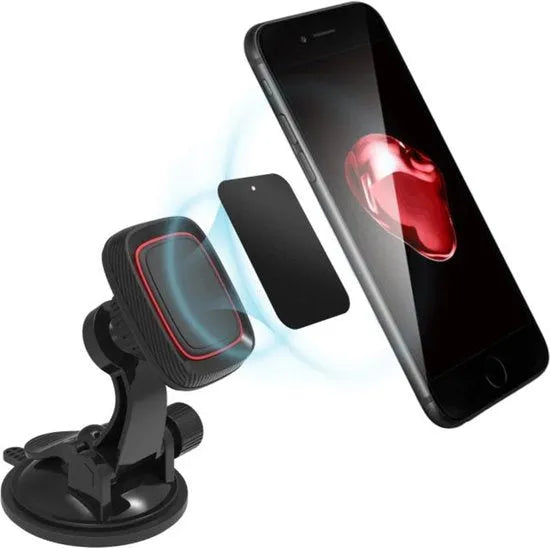 Telefoonhouder auto – Magnetisch – Sterke zuignap – Voorruit & Dashboard – Incl. magneetplaatje – Zwart-Ilumina Benelux