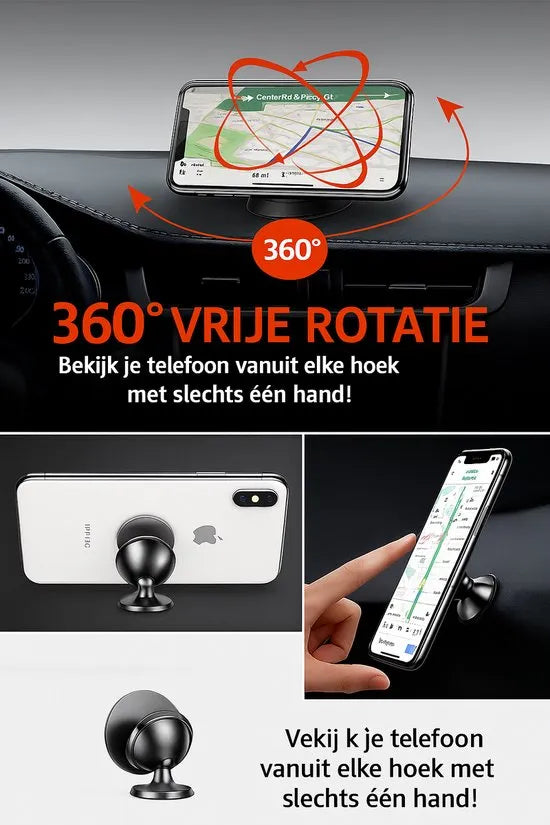 Telefoonhouder auto – Magnetisch – Verstelbaar – 360° draaibaar – Dashboard montage – Zilver-Ilumina Benelux