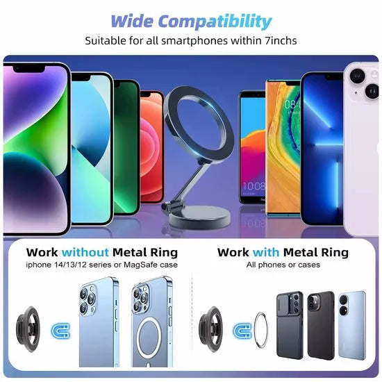 Telefoonhouder auto – Magnetisch verstelbaar – 360° draaibaar – MagSafe compatibel – Dashboard montage – Zwart-Ilumina Benelux