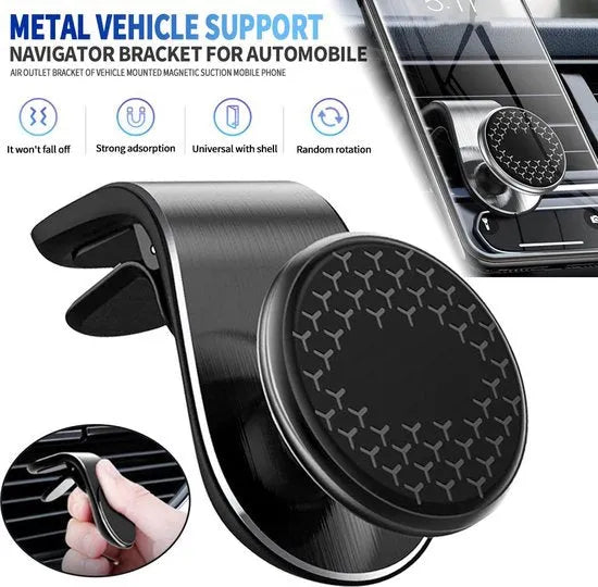 Telefoonhouder auto – Magnetische Air Vent Clip – 360° Draaibaar – LB-461 – Zilver-Telefoonhouders-Ilumina Benelux