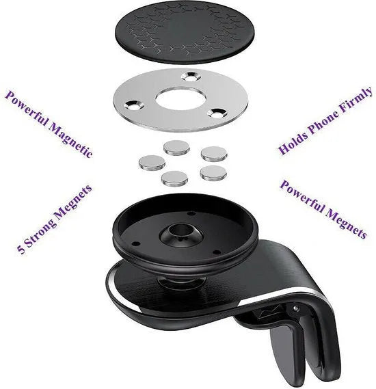 Telefoonhouder auto – Magnetische Air Vent Clip – 360° Draaibaar – LB-461 – Zilver-Telefoonhouders-Ilumina Benelux