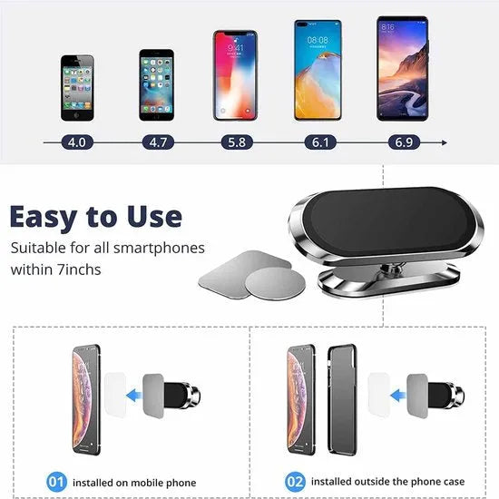 Telefoonhouder auto – Magnetische dashboard houder – Sterke magneet – Inclusief metalen plaatje – Zwart-Ilumina Benelux