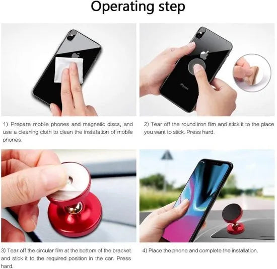 Telefoonhouder auto – Magnetische telefoonhouder – Voor auto/muur/keuken/kantoor/spiegel – Incl. metalen plaat – Zwart-Ilumina Benelux