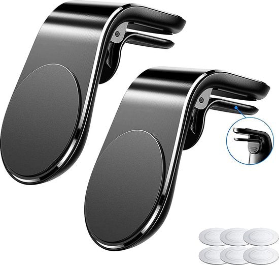 Telefoonhouder auto – Magnetische Ventilatierooster Houder – Extra Sterk Magneet – Mini Universeel – 2 Stuks – Zwart/Bruin