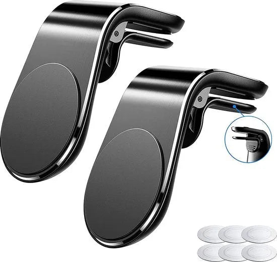 Telefoonhouder auto – Magnetische Ventilatierooster Houder – Extra Sterk Magneet – Mini Universeel – 2 Stuks – Zwart/Bruin-Telefoonhouders-Ilumina Benelux
