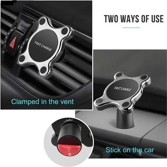 Telefoonhouder auto – Qi draadloos opladen 10W – Magnetische snellader – Dashboard/ventilatierooster – 360° verstelbaar – Zwart-Ilumina Benelux