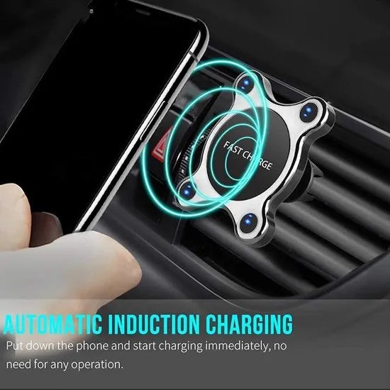 Telefoonhouder auto – Qi draadloos opladen 10W – Magnetische snellader – Dashboard/ventilatierooster – 360° verstelbaar – Zwart-Ilumina Benelux